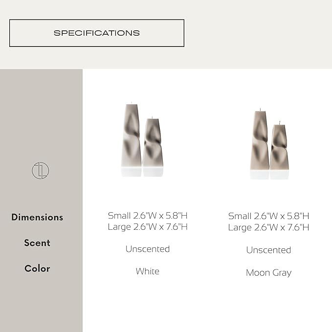 LAWA Twisted Pyramid Candle - Beautiful Handmade Pillar Soy Wax Elegant Aesthetic Candle Housewarming Gift Home Room Shelf Decor Idea (Set of 2) (White)