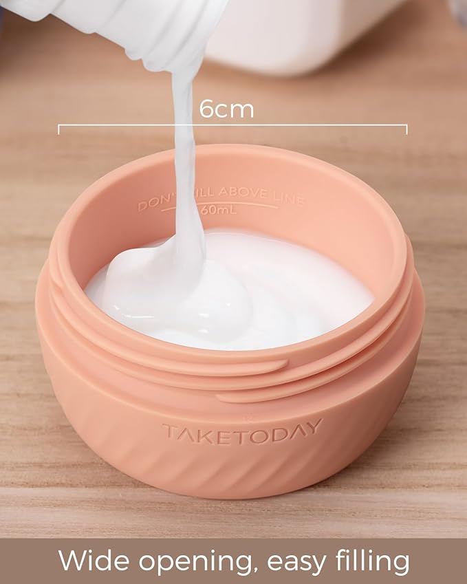TakeToday Travel Containers for Toiletries, Leak-proof, TSA Approved, Refillable Silicone Cream Jars with Lid Travel Size Essential for Cosmetic toiletry Cream, 3oz, 4 Pack (Apricot)