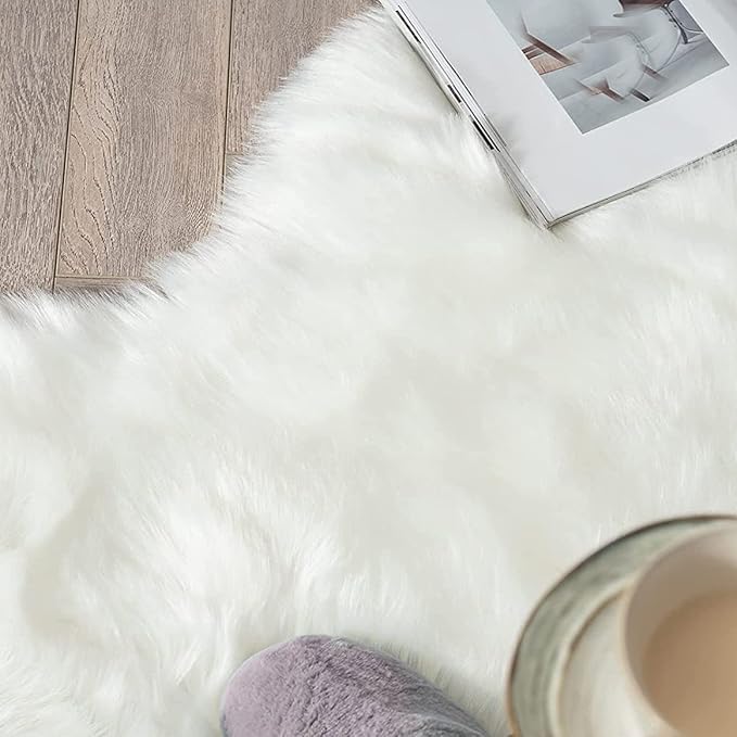 White Shag Rugs for Living Room 9x12 Area Rugs for Bedroom Large Washable Furry Faux Sheepskin Fluffy Fur Rug for Nursery Rectangle Rug