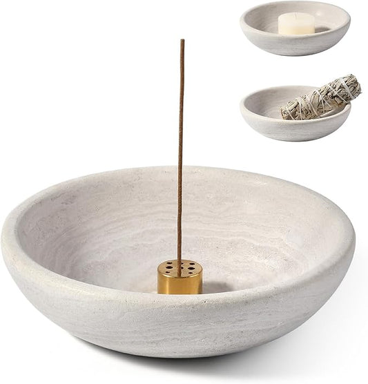 Koville Natural Marble Incense Holder, Incense Holder for Sticks with 9 Holes, Handmade Incense Burner Ash Catcher for Meditation Yoga SPA, Balsam Fir/Palo Santo/Sage/Cone Incense Bowl(Grey)