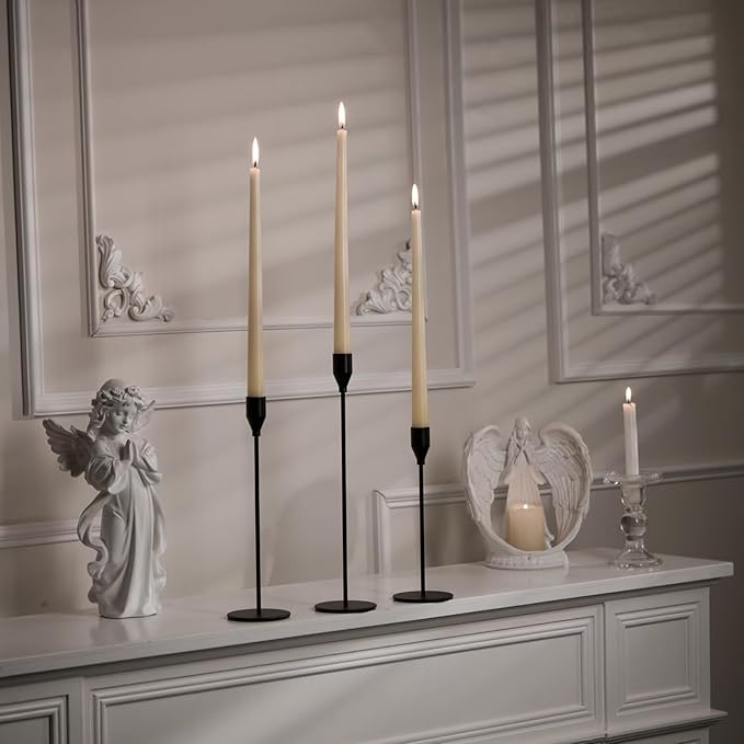 Solid Iron Taper Candle Holders Set of 6 - Modern Matte Black Candlesticks (9/11/13 Inch), Weighted & Rust-Proof Metal Candle Stand for Fireplace Table Centerpiece