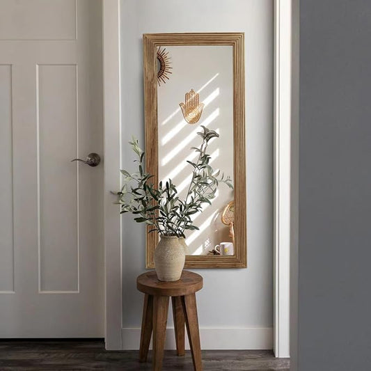 LOSOUR Full Length Mirror, 53"x22" Farmhouse Rectangular Wood Floor Length Leaning Mirror, Rustic Wall Decor for Bedroom, Living Room, Hallway, Entrayway, Bathroom (1, Brown, 53"x22")