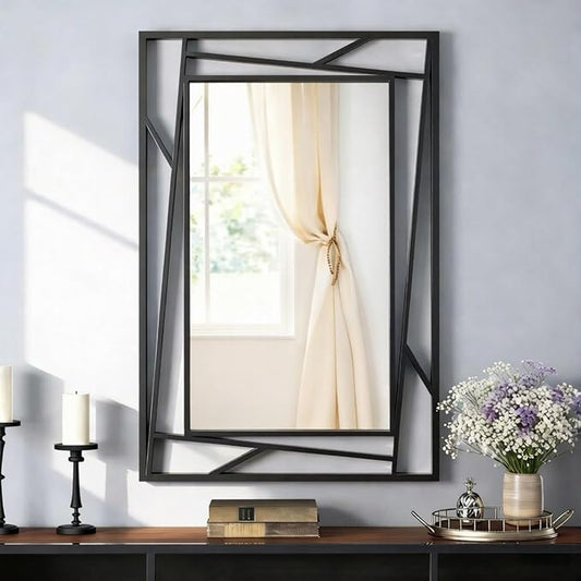 Rectangular Wall Mirror, 36''X24'' Matte Black Metal Framed Farmhouse Bathroom Mirrors for Bedroom Entryway Living Room, Hang Horizontally or Vertically