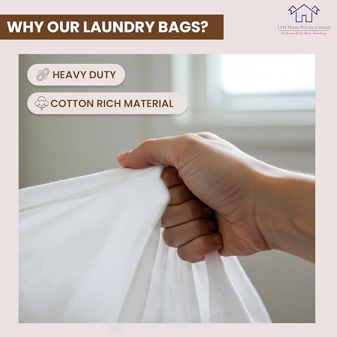 LFH Home Cotton Canvas Extra Large Laundry Bag with Handle, Stylish Drawstring Heavy Duty Laundry Bags For Travel, Home, Hotel, College Dorm and Camp Storage Bag 24x36 Inch, White, Thanks Giving