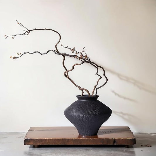 Wabi Sabi Vintage Black Vase, 6.1" Tall Wabi Sabi Decor Rustic Farmhouse Pottery Vase for Centerpiece, Textured Pottery Flower Vases for Home Decorative, Table, Living Room, Bedroom, Bathroom, Kitchen