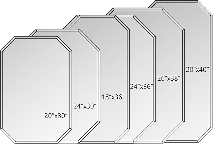 Chende 2PCS Beveled Bathroom Mirror, 20" x 30" Octagon Frameless Wall Mirror with Beveled Edge, Glass Mirror Vertical or Horizontal Hanging