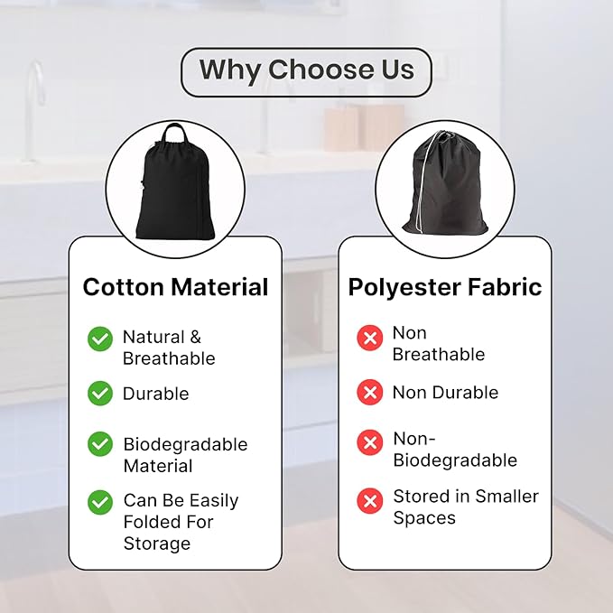 LFH Home Large Premium 1pack Cotton Canvas Laundry Bag with Drawstring and Handles Heavy Duty, Multi-Use, and Washable for Home, Travel, College or Storage 28x40-Black