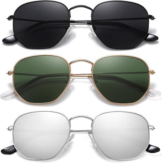 MEETSUN Polarized Hexagon Sunglasses for Women Men Polygon Square Sun Glasses UV400 Protection Metal Frame