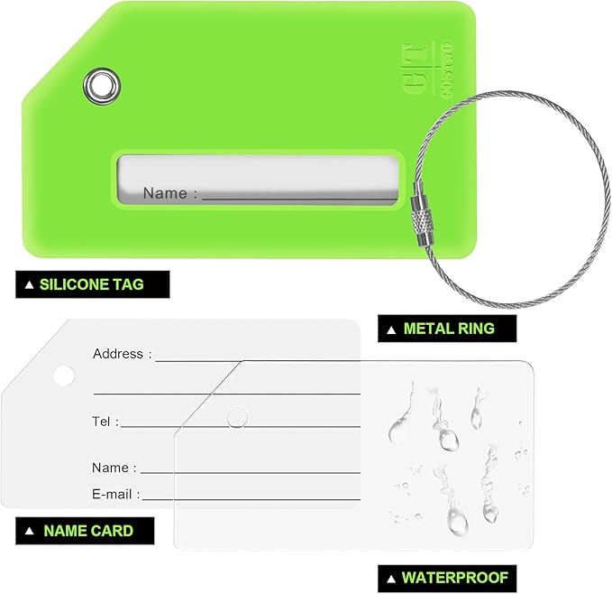 Gostwo 2 Pack Silicone Luggage Tags for Suitcases, 26 Initial Letter Baggage Labels Handbag School Bag Suitcase Instrument Tag with Stainless Steel Loop(Green)(Letter S)