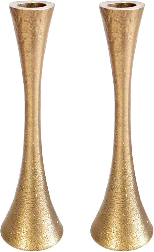 Yair Emanuel Shabbat Candle Holders Tapered Design, Brass or Silver Finish, Shabbos Candlestick Holders Judaica Wedding Gift (Antique Brass, 7.1)