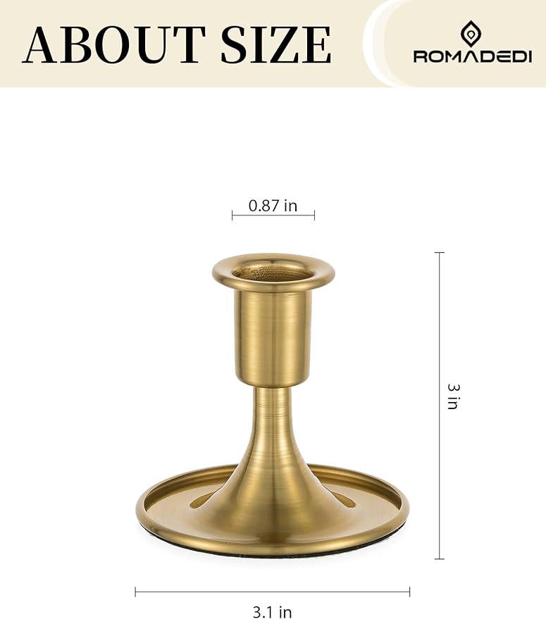 Romadedi Gold Candlestick Candle Holders - Brass Taper Holders Candle Stick for Wedding Table Centerpiece Festive Christmas Mantel Decoration Home Decor, Set of 6