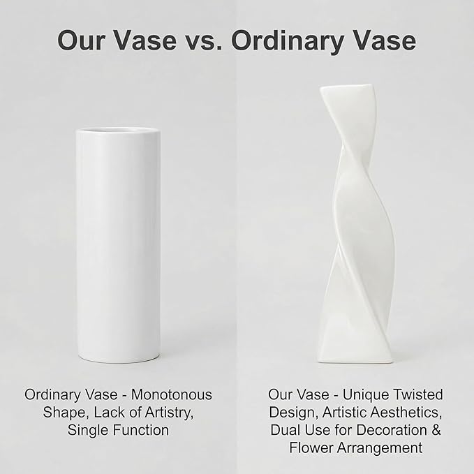 Bud Vase Small Ceramic Bud Vase Single Flower Stem Vase for Modern Home Decor for Centerpieces Twist Minimalism Style Vase Home Decorative Floral Centerpiece for Wedding and Office (White)
