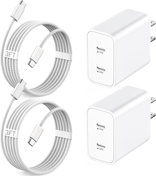 iPhone 17 Pro Max Fast Charger,2-Pack USB C 2in1 Dual PD Charging Block with USB C Woven Charger Cable for iPhone 17/17 Pro/Air/iPhone 16 Pro Max/16 Plus/16E/15 Pro Max/15 Plus,iPad Pro/Air/Mini