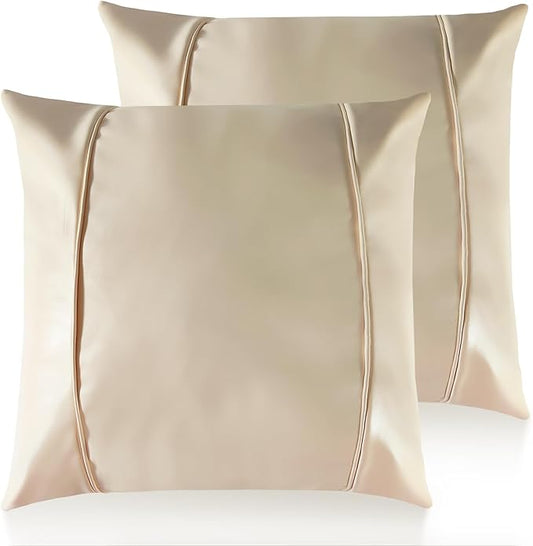 Faux Leather Throw Pillow Covers 20X20 Inch Beige Brown Outdoor Modern Farmhouse Solid Decorative Pillow Covers for Room Couch Living Bedroom Bed Sofa