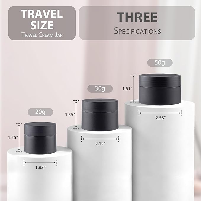 Travel Size Containers, Small Plastic Containers with Lids, 20 Gram Travel Container for Creams, Lotion, Toiletries, Makeup (4PCS Black Plastic Jars)
