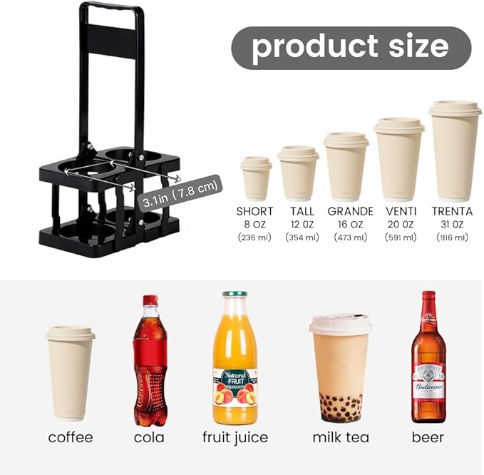 musbus Reusable Drink Carrier with Handle for Delivery Drivers, Portable Cup/Coffee Holder Accessories for Delivery, Foldable Drinks Caddy with Tray, Car Durable Plastic Festive Bottle, Vacation