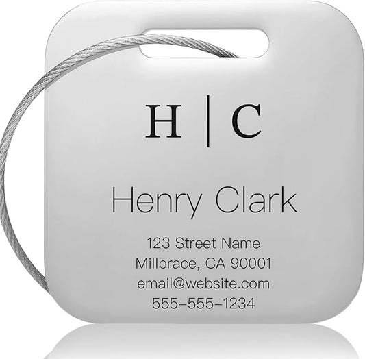 Personalized Luggage Tags for Suitcases - Stainless Steel Custom Luggage Tags for Backpacks & Bags, Sturdy, Waterproof & Heavy Duty (Silver/Square)
