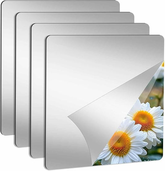 Abyssaly 4 Pack Acrylic Mirror Tiles, Stick on Mirrors for Wall, Flexible Plastic Mirror Sheets Wall Stickers Small Espejos for Bedroom Home Gym Door, 7.87" x 7.87"