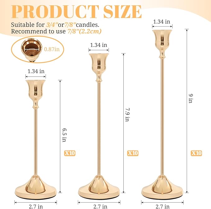 Candlestick Holders 30 PCS, Metal Taper Candle Holder, Gold Candle Holders for Pillar Candles, Vintage Dining Table Centerpiece Decorations for Wedding Party Christmas Halloween Decor