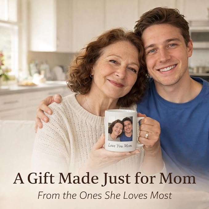 Personalized Coffee Mug for Mom, Custom Mug with Photo Text Logo, Ceramic Coffee Mugs for Mothers Day Gifts, Birthday Gifts for Mom Grandma, Personalized Gifts for Women 11oz (White)