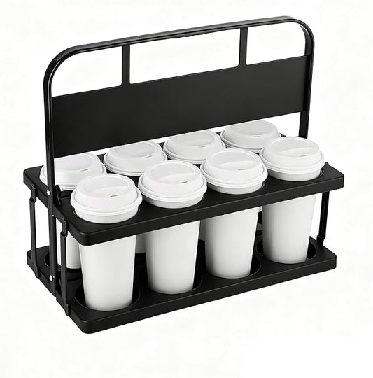 Reusable Drink Carrier with Handle for Food Delivery Drivers, Portable 8 Cup/Coffee Holder Accessories for Delivery, Foldable Drinks Caddy with Tray, Car Durable Plastic Festive Bottle, Vacation