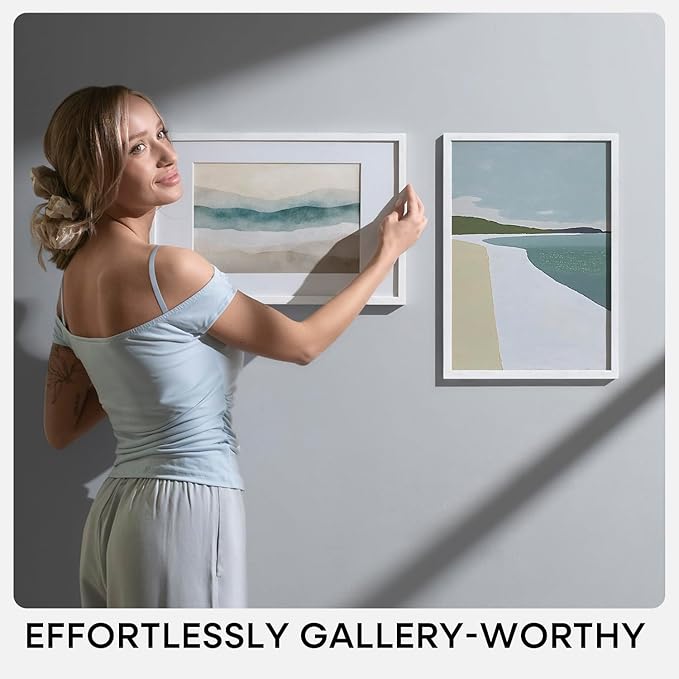 Homeforia 17x22 White Picture Frame, High End Oak 17x22 White Wooden Poster Frames with Mat 12x18 for Print, 17 x 22 Wood Frame Matted to 12 x 18 Photo, 22x17 Frame, Tempered Glass, Wall Kit, Set of 1