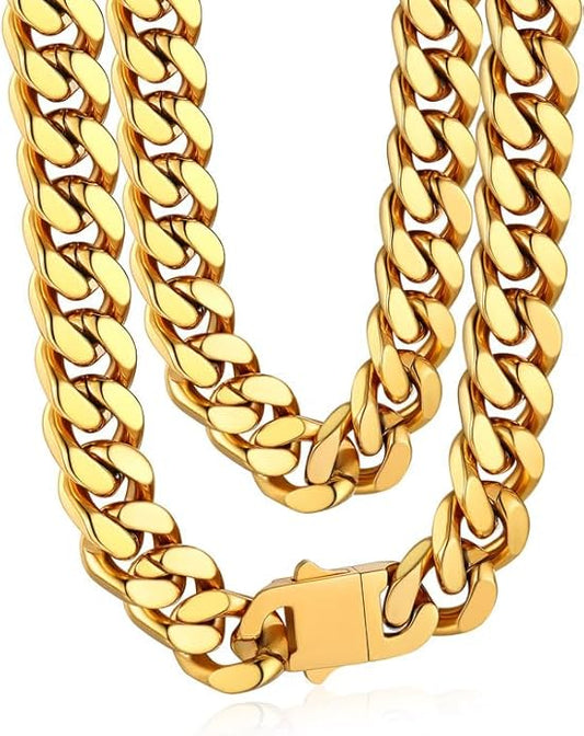 Bandmax Mens Stainless Steel Chain Necklaces 5/7/9/12MM Chunky Miami Cuban Link Chain Necklace Bracelet Silver/Gold Plated/Black Chains for Men 18"-30"