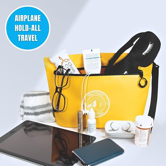 Tactiko 3L Water Resistant Pouch - Waterproof Material w/Splashproof Zipper - Hold All Zipper Bag for Storage, Toiletries, Travel, Beach, Cruise, Home (Yellow)