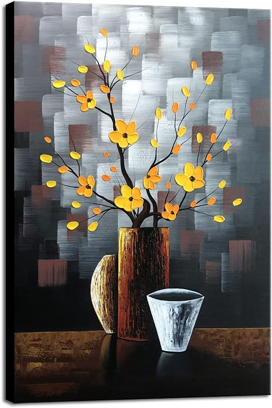 Wieco Art Silent Beauty Modern Abstract Flower Oil Paintings on Canvas Wall Art for Bedroom Living Room Wall Decorations Home Decor 100% Hand Painted Stretched and framed Contemporary Floral Artwork