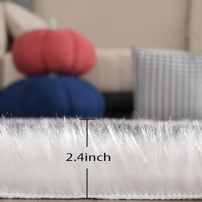 White and Grey Faux Fuzzy Fur Sheepskin Washable Area Rugs for Living Room 2x3 Boho Shag Nursery Rug Cute Home Décor