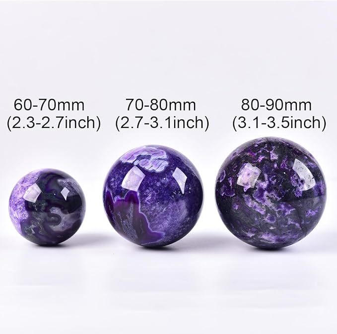 JIC Gem 2.7-3.1 inch(70-80mm) Large Purple Moss Agate Crystal Sphere Quartz Crystal Ball with Stand Healing Ornament Witchcraft Meditation Decor
