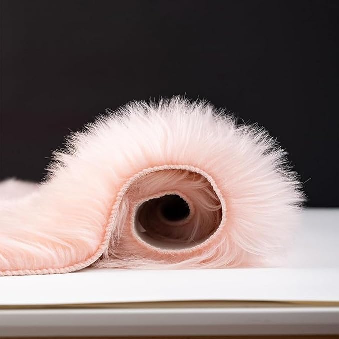 Fluffy Faux Fur Rug Pink Sheepskin Area Rug,3x5 Ft Ultra Soft Shaggy Plush Rug for Bedroom Bedside Living Room Nursery Kids Room