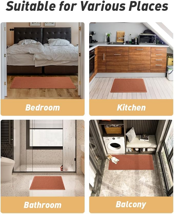 Upgraded Waffle Runner Rug Super Absorbent Non Slip Bath Mats for Bathroom Machine Washable Bathroom Runner Rug with Tassels, Ideal for Hallway Bedroom Laundry Room, Dirty Orange, 2' x 5'(24" x 60")
