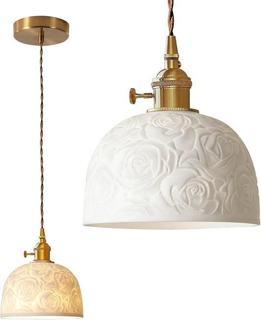 Vintage Ceramic Pendant Light, Mid Century Modern Mini Pendant Lighting, Farmhouse Vintage Ceiling Hanging Lamp, for Dining Room Girls Bedroom