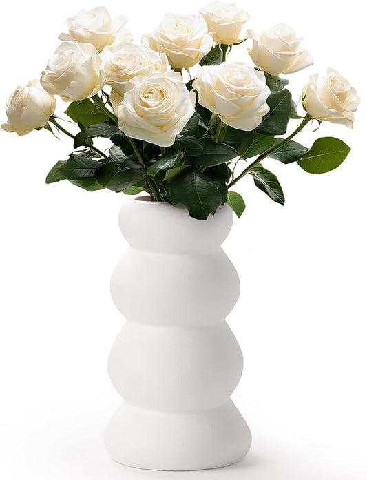 BosilunLife Ceramic Vase with Stacked Bubble Design – Boho Modern Sculptural Flower Vase for Home Decor, Shelf or Table Centerpiece (Unglazed White)