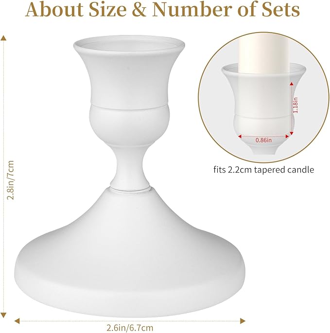Candle Holders White Set of 6, Vintage Metal Candlestick Holders for Dinner Room Table Centerpiece, Low Metal Candles Sticks for Wedding Centerpieces Christmas Birthday Party (6, White)
