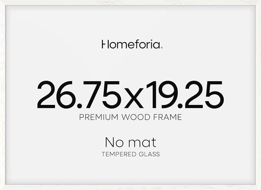 Homeforia 19.25x26.75 White Wood Puzzle Frame, High End Oak 19.25 x 26.75 Frames without Mat, Wooden 26.75x19.25 Picture Frames for Wall, 19.25by26.75 Poster Frames, Tempered Glass, Wall Kit, Set of 1