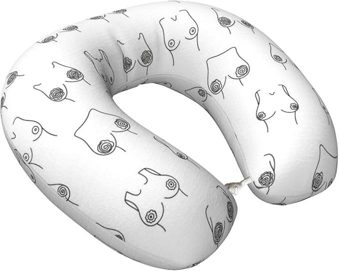 Travel Neck Pillow for Pain Relief Sleeping, Woman Breast Set Funny Boobs, Comfortable Memory Foam Chin Head Cushion Support with Zip Cover, Fashion Car Flight Pillows