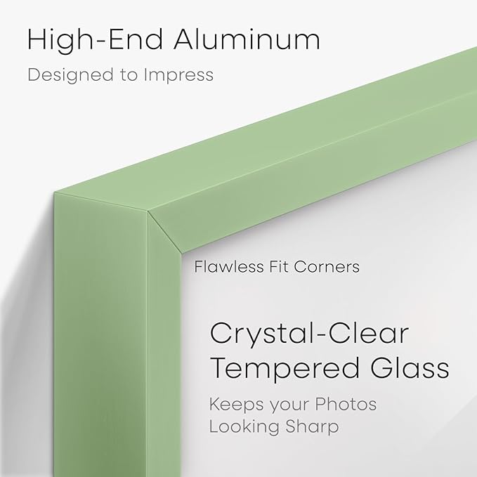 Homeforia 14x14 Picture Frame Sage Green, High End Metal 14 x 14 Square Poster Frames with Mat 12 x 12 Photo, 14x14 Frame Matted to 12x12 Art, 14by14 Hanging Frames, Tempered Glass, Wall Kit, Set of 2