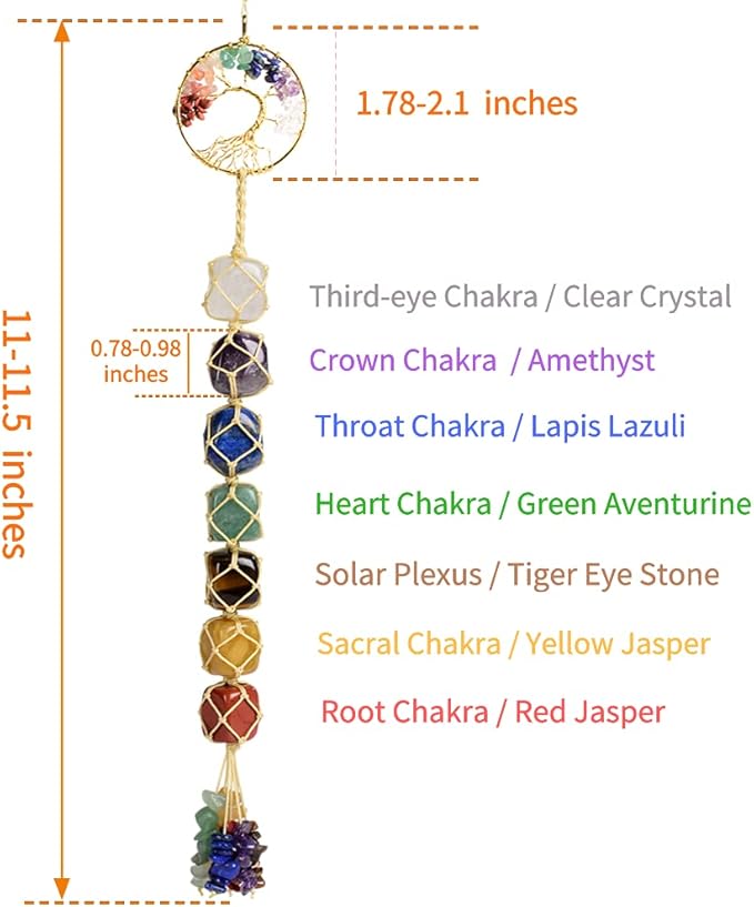 Handmade Crystal Window Car Hanging Ornaments 7 Chakra Home Decoration Feng Shui Ornament Car Decoration (Chakra-Beige Thread)