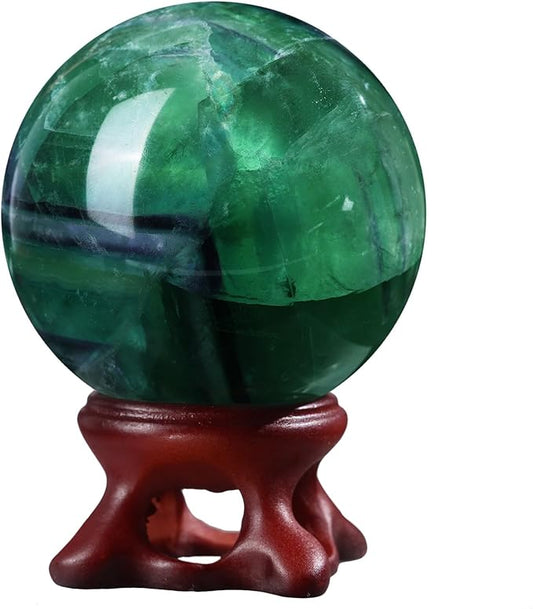 Nupuyai Natural Green Flourite Crystal Ball with Resin Stand, Healing Crystal Sphere for Home Decor 1.61"-1.97"(41mm-50mm)