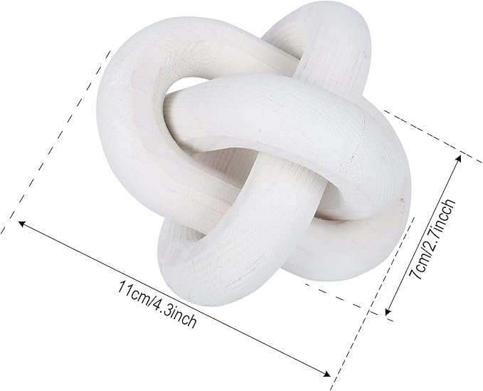3-Link Wood Chain Link Decor, Coffee Bar Table Decor, Farmhouse Wood Chain Knot Boho Hand Carved Decorative Wood Link Chain for Entryway Dinning Table Bookshelf Tiered Tray Home Decor (White)