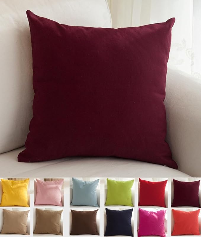 TangDepot Handmade Decorative Solid 100% Cotton Canvas Throw Pillow Covers/Cushion Covers, 45 Colors Available - (16" x16" , Wine, 2 Count (Pack of 1))