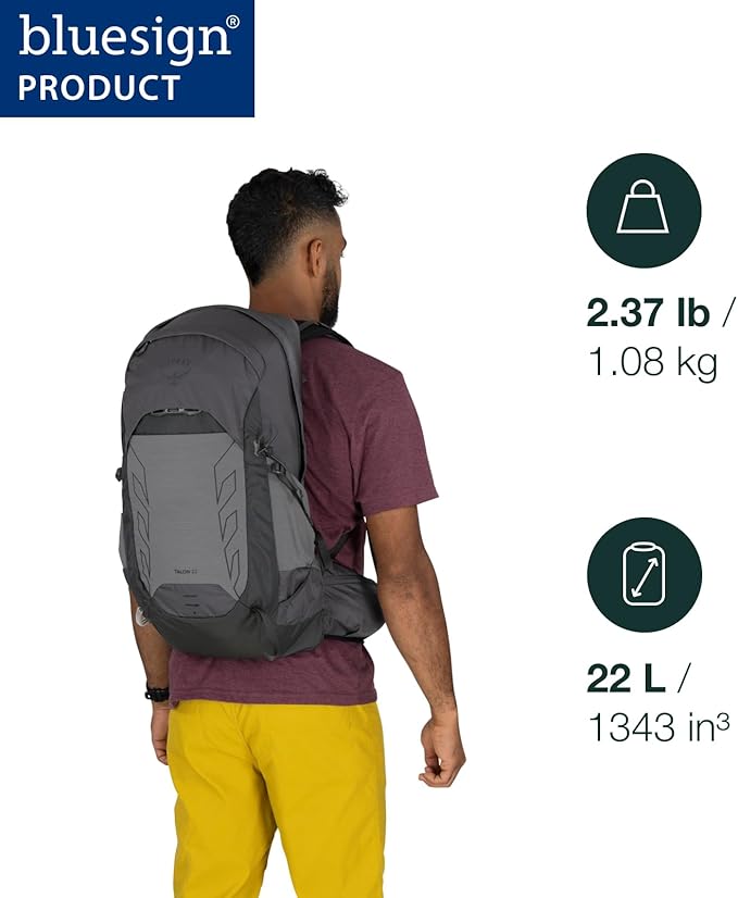 Osprey Talon 22L Men's Lightweight Hiking Backpack - Small Daypack for Travel & Camping, Scoria Blue/Night Shift