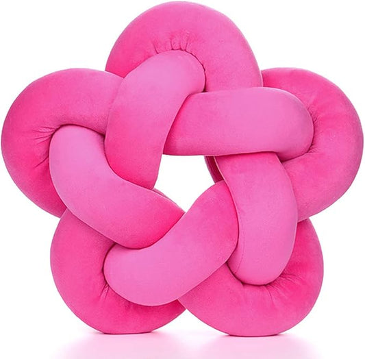 Knot Plush Throw Pillow Handmade Knotted Star Pillow Soft Sofa Lumbar Cushion Stuffed Ball Cushion Home Office Children Room Decor, Fuchsia