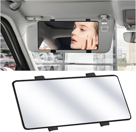 Car Sun Visor Vanity Mirror, Vehicle Sun-Shading Cosmetic Makeup Mirror with Straps, Large Automotive Interior Rear View Travel Accessories, Universal for SUV, Sedan, Truck(Black)