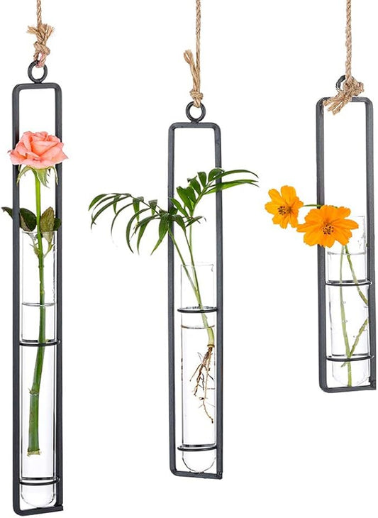 Sziqiqi Glass Propagation Station Test Tube Vases Clear Glass for Cuttings, Buds, Greenery Hydroponic Plant Propagation Home Balcony Bath Wall Decoration Floral Container Set of 3 Black