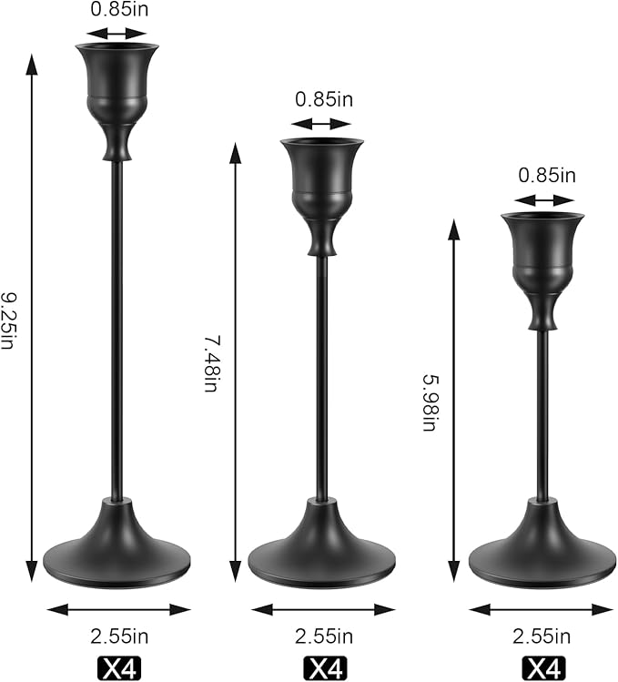 Set of 12 Black Taper Candle Holders, Candlesticks Holders Bulk Decorative，Vintage Candlestick Holder Decorative Metal Candle Sticks Home Decor Centerpieces for Table Mantel Festive Decorations