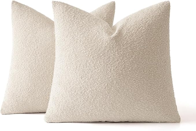 MIULEE 24x24 Christmas Decorative Euro Sham Throw Pillows for Bed Set of 2 Textured Boucle Neutral Winter Throw Pillow Covers Natural Beige Accent Solid Couch Pillowcase Sofa Livingroom Home Decor