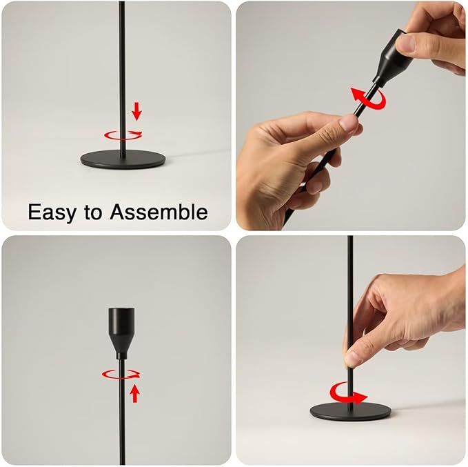 Solid Iron Taper Candle Holders Set of 6 - Modern Matte Black Candlesticks (9/11/13 Inch), Weighted & Rust-Proof Metal Candle Stand for Fireplace Table Centerpiece